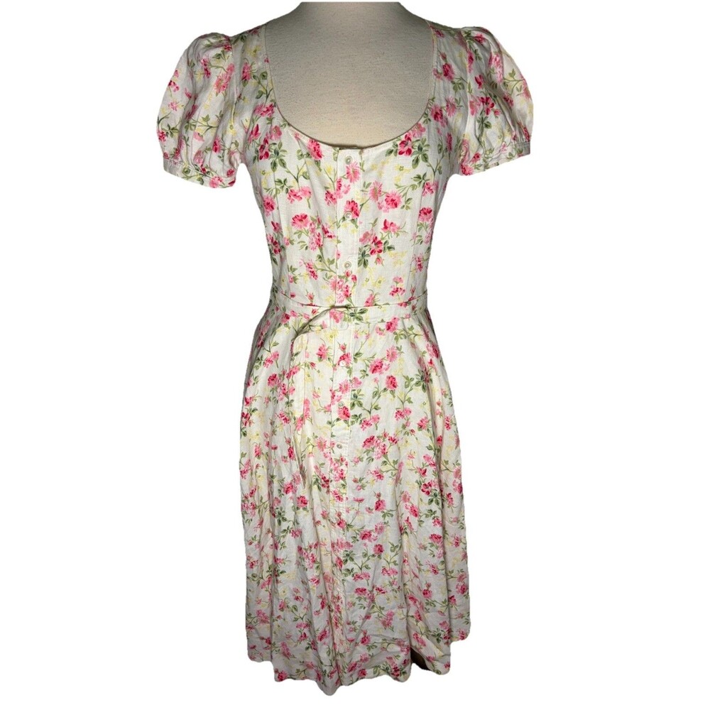 Polo Ralph Lauren Elizabeth Short Sleeve Day Dress Pink Yellow Floral Women’s 4